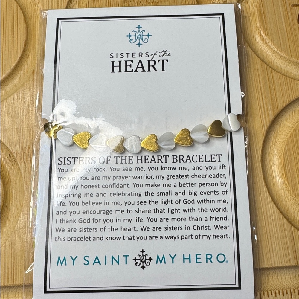 Sisters of The Heart Mother of Pearl & Gold tone Hearts Bracelet - Picture 12 of 13